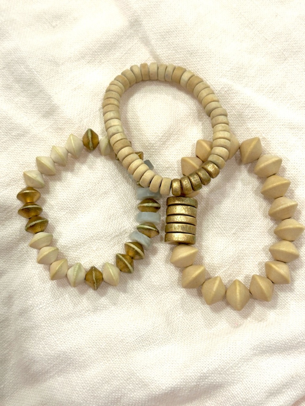 Neutral Beige Wooden Bead Stretch Bracelet Set